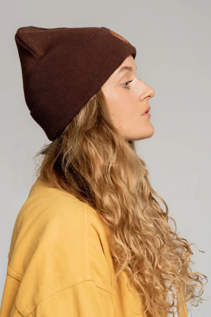 Brown organic cotton classic beanie