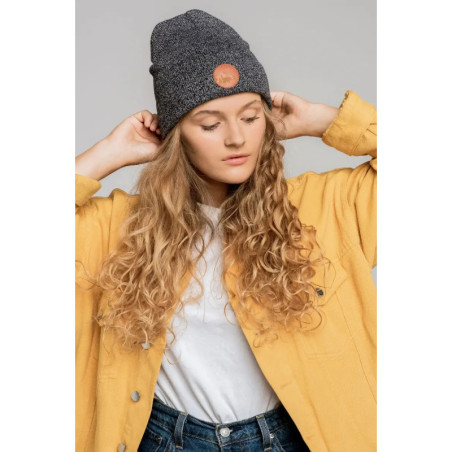 Czapka beanie z bawełny organicznej czarno-biały melanż