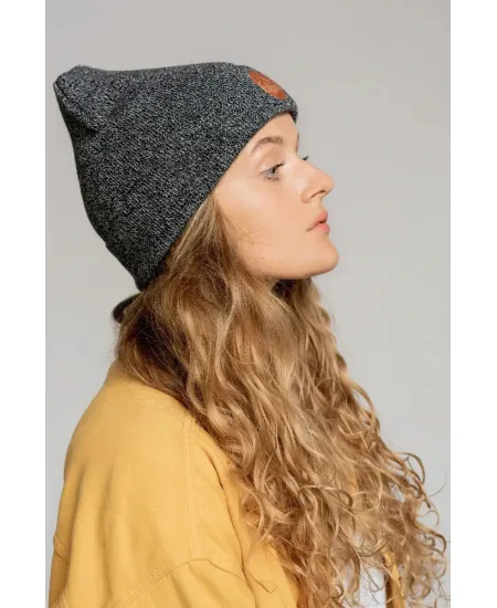 Czapka beanie z bawełny organicznej czarno-biały melanż