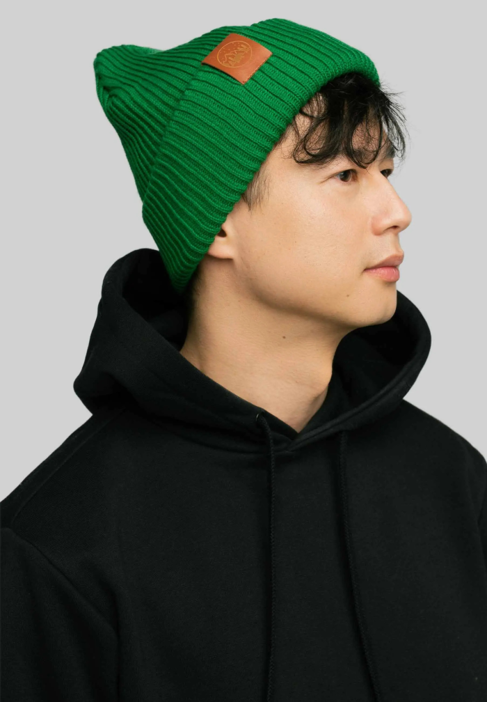 Green organic cotton winter beanie