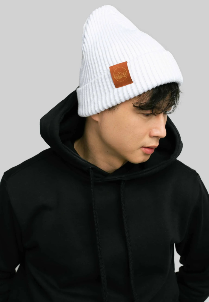 White organic cotton winter beanie