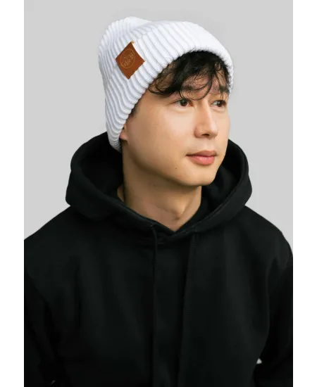 White organic cotton winter beanie