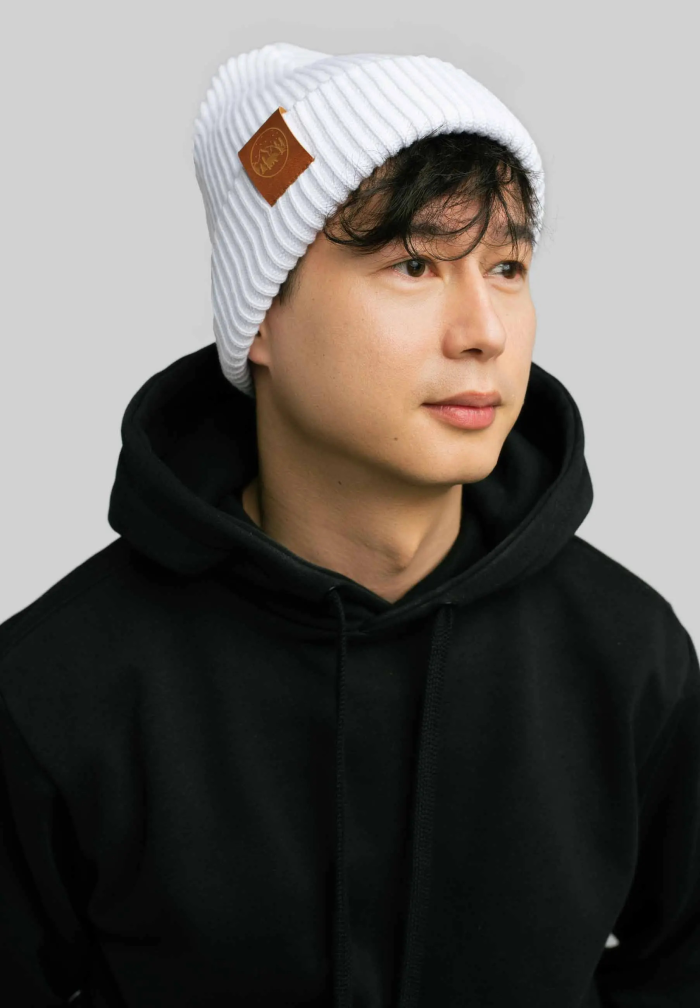 White organic cotton winter beanie