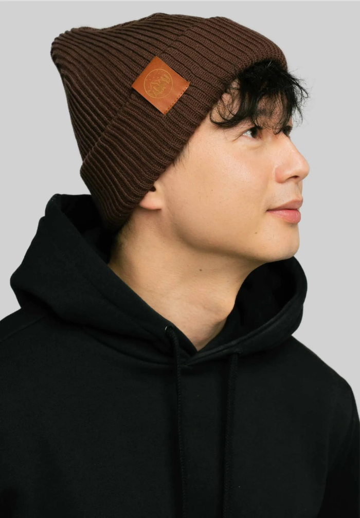 Brown organic cotton winter beanie