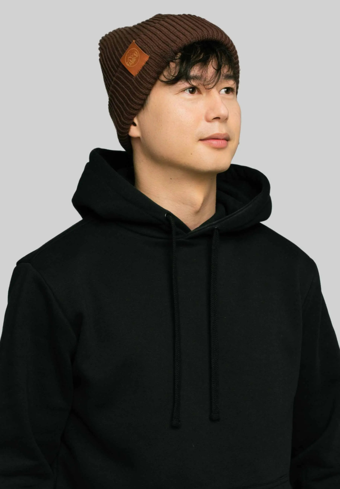 Brown organic cotton winter beanie