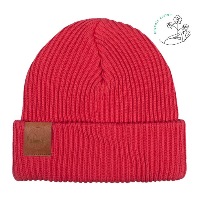 Red tulip organic cotton winter beanie