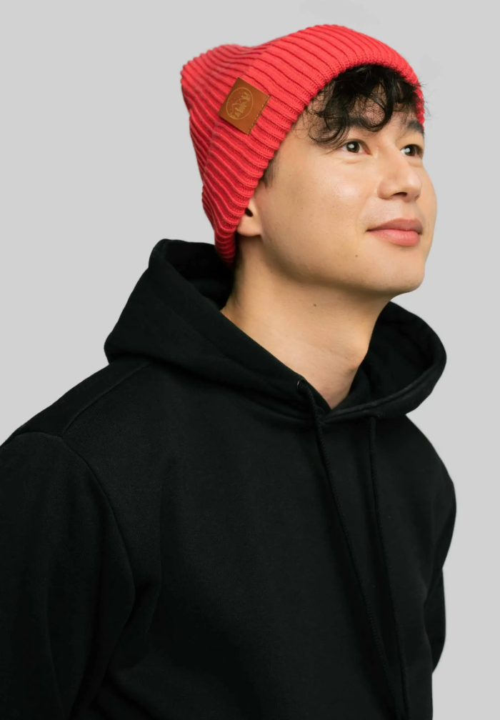 Red tulip organic cotton winter beanie