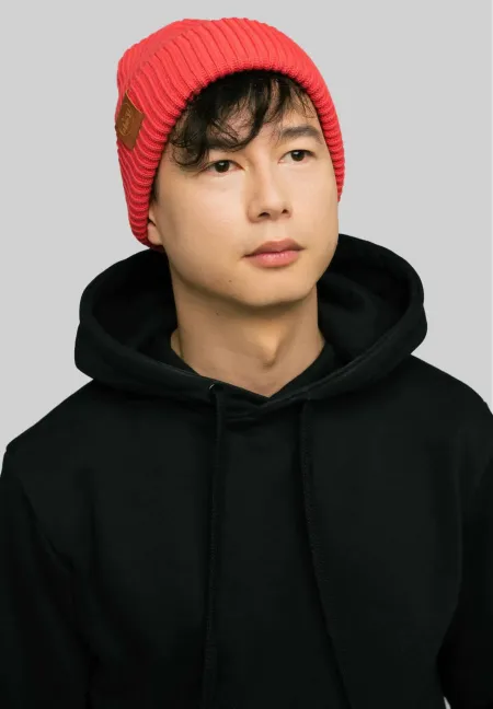 Red tulip organic cotton winter beanie