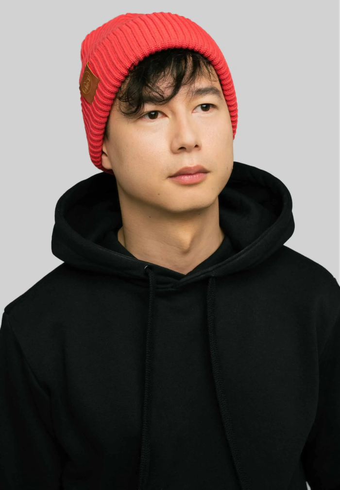 Red tulip organic cotton winter beanie
