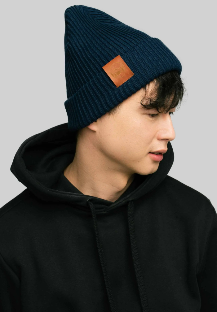 Navy blue organic cotton winter beanie