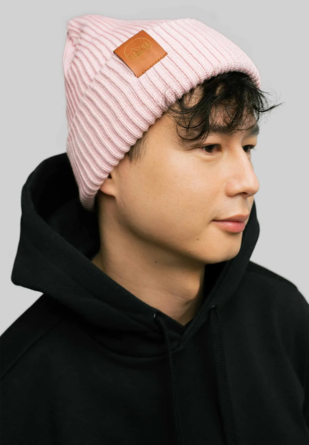 Light pink organic cotton winter beanie