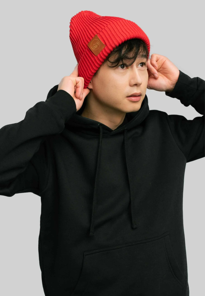 Poppy red organic cotton winter beanie
