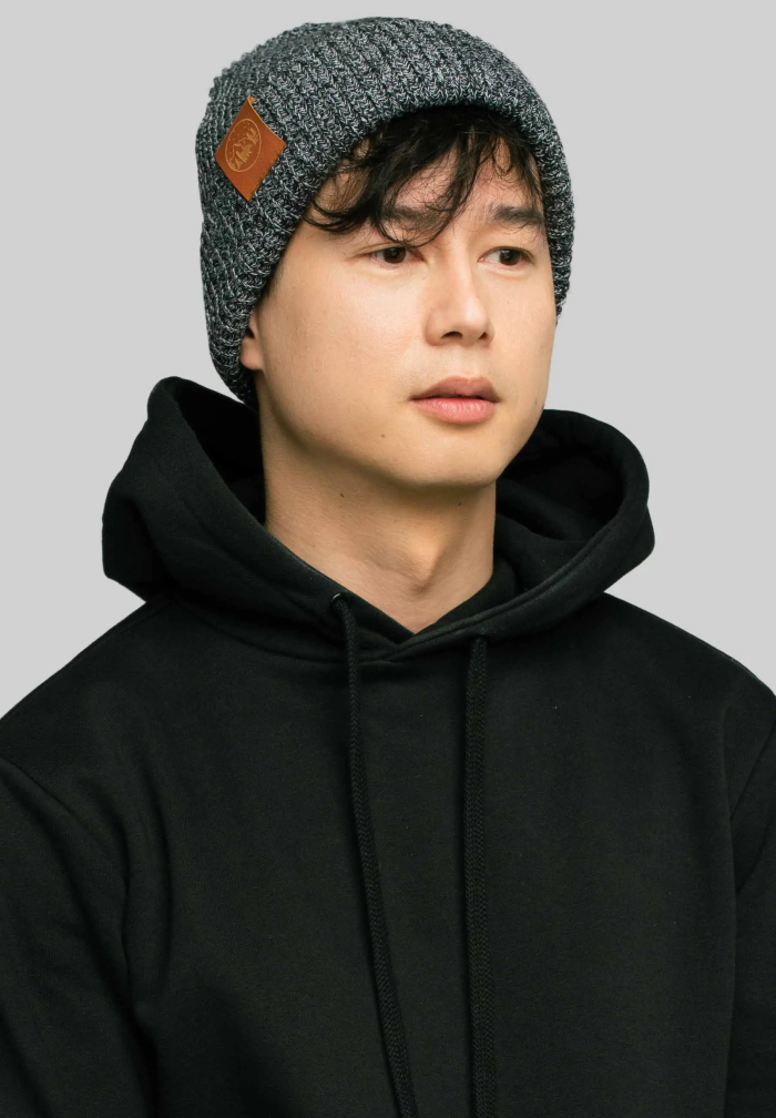 Black'n'white melange organic cotton winter beanie