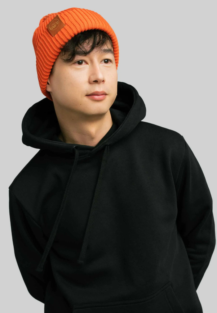 Orange organic cotton winter beanie