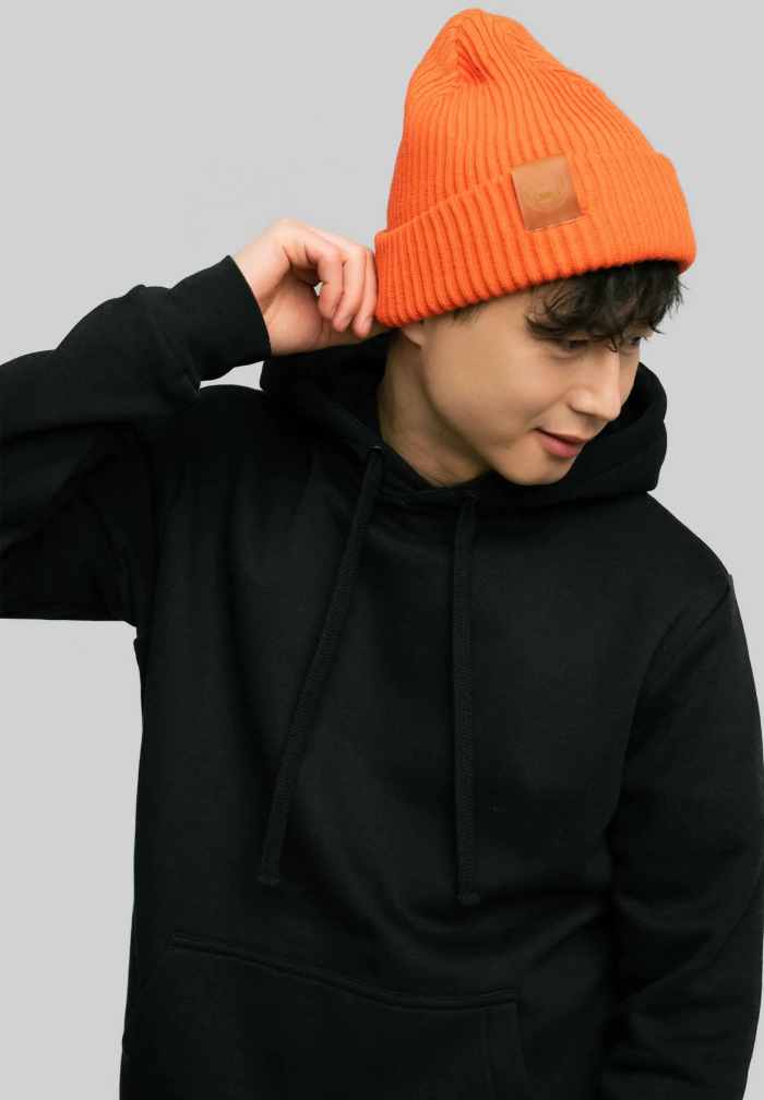Orange organic cotton winter beanie