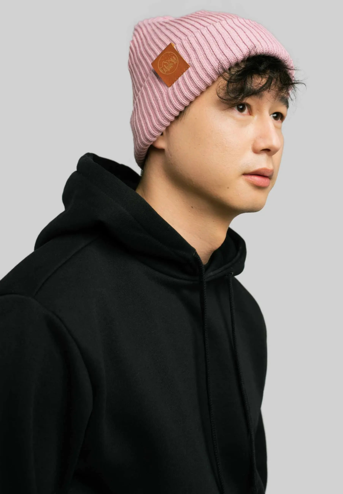 Powder pink organic cotton winter beanie