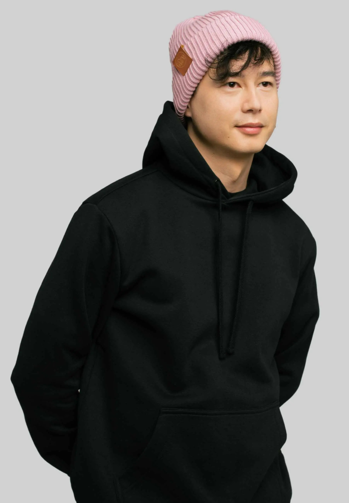 Powder pink organic cotton winter beanie