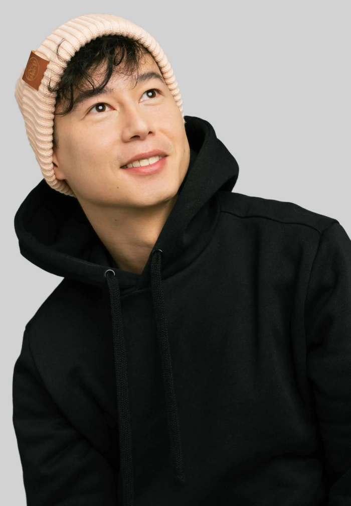 Pink cream organic cotton winter beanie