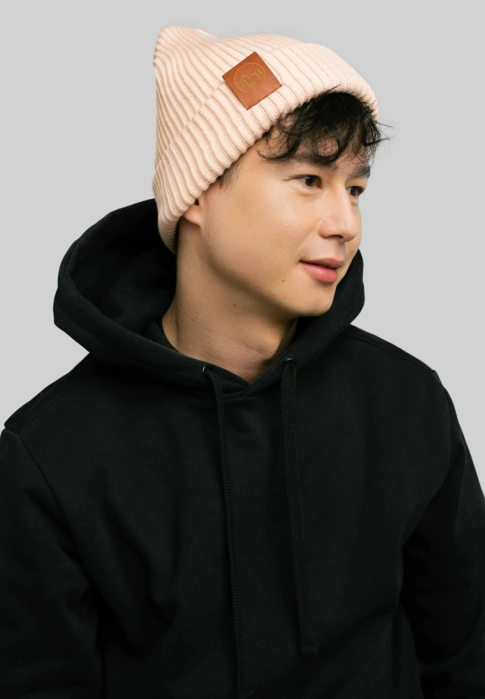 Pink cream organic cotton winter beanie
