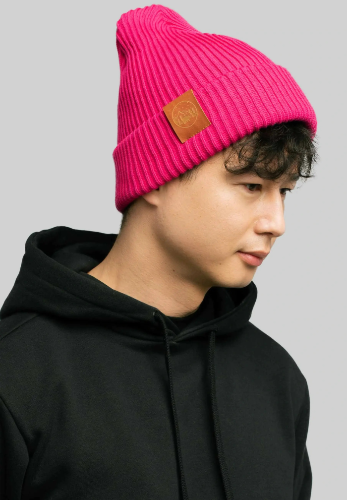 Pink organic cotton winter beanie