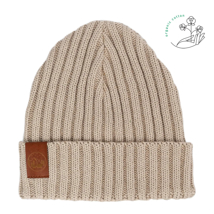 Beige organic cotton kids alkatraz beanie