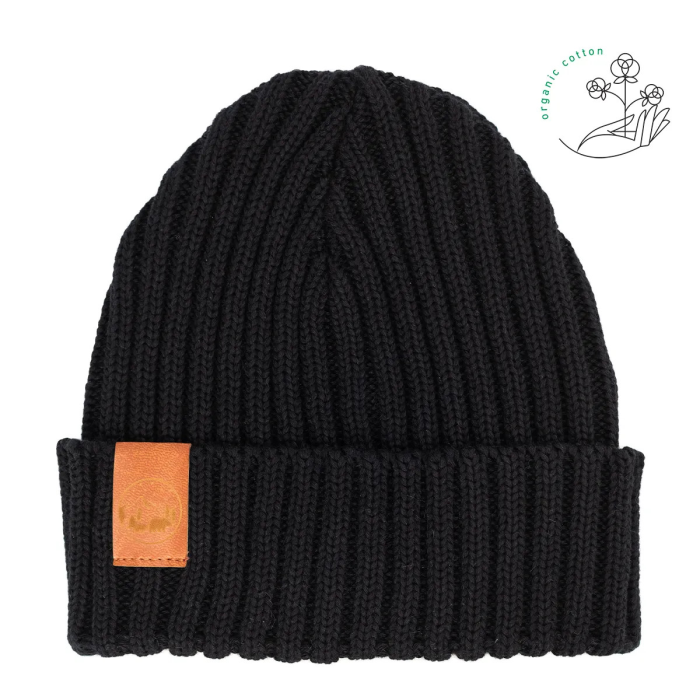 Black organic cotton kids alkatraz beanie