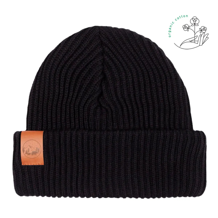 Black organic cotton kids winter beanie