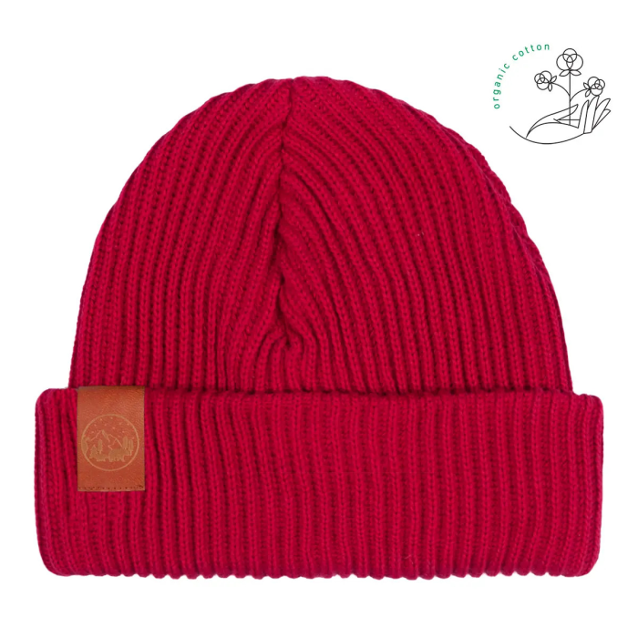Raspberry red organic cotton kids winter beanie