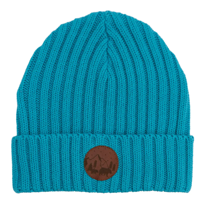 Beanie alkatraz kids aqua | round eco-leather patch
