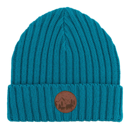 Beanie alkatraz kids sea blue | round eco-leather patch
