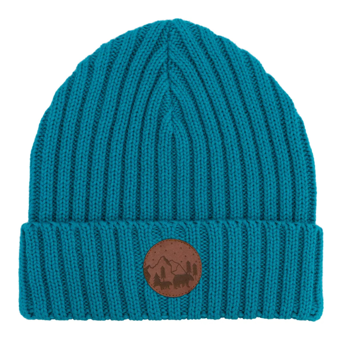 Beanie alkatraz kids sea blue | round eco-leather patch