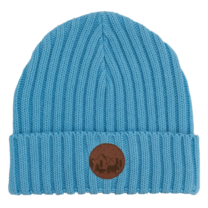 Beanie alkatraz kids sky blue | round eco-leather patch