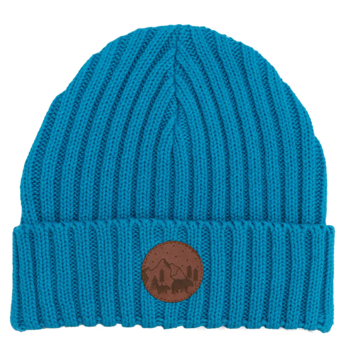 Beanie alkatraz blue | round eco-leather patch