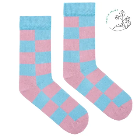 Pink and sky blue checker socks