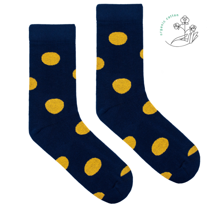 Navy blue socks with lemon big dots