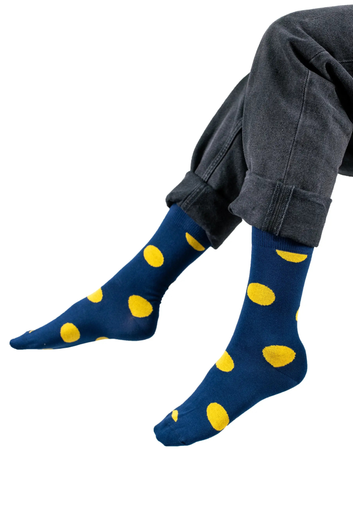 Navy blue socks with lemon big dots