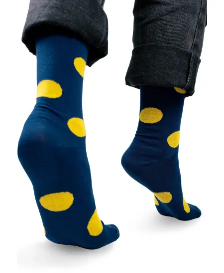 Navy blue socks with lemon big dots