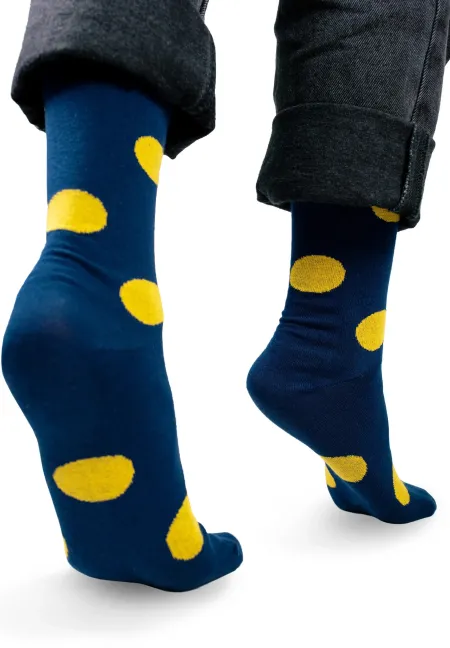 Navy blue socks with lemon big dots - Colourful and funny matching ...