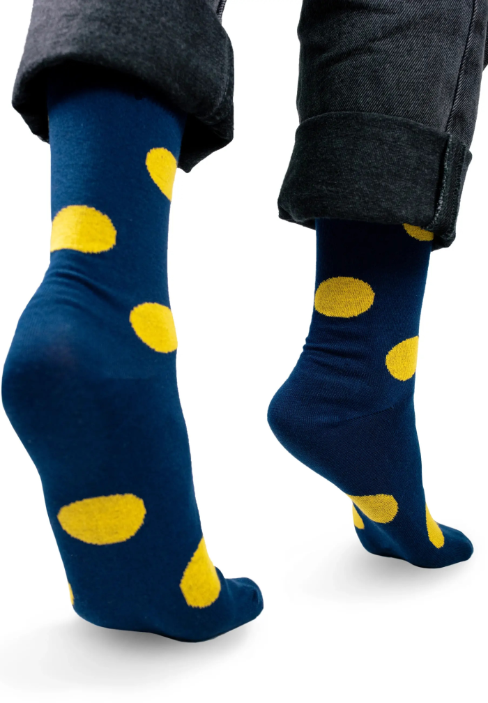Navy blue socks with lemon big dots
