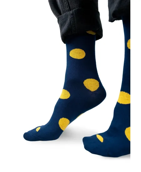 Navy blue socks with lemon big dots
