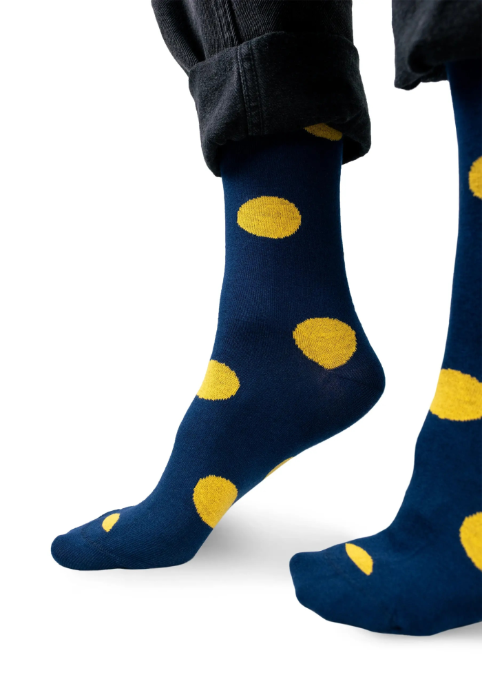 Navy blue socks with lemon big dots