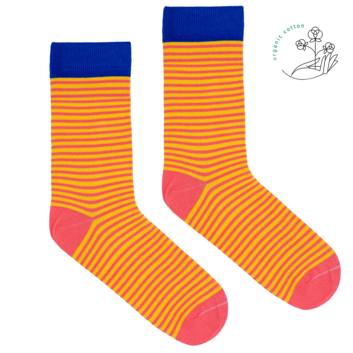 Classic socks with light coral nad lemon stripes