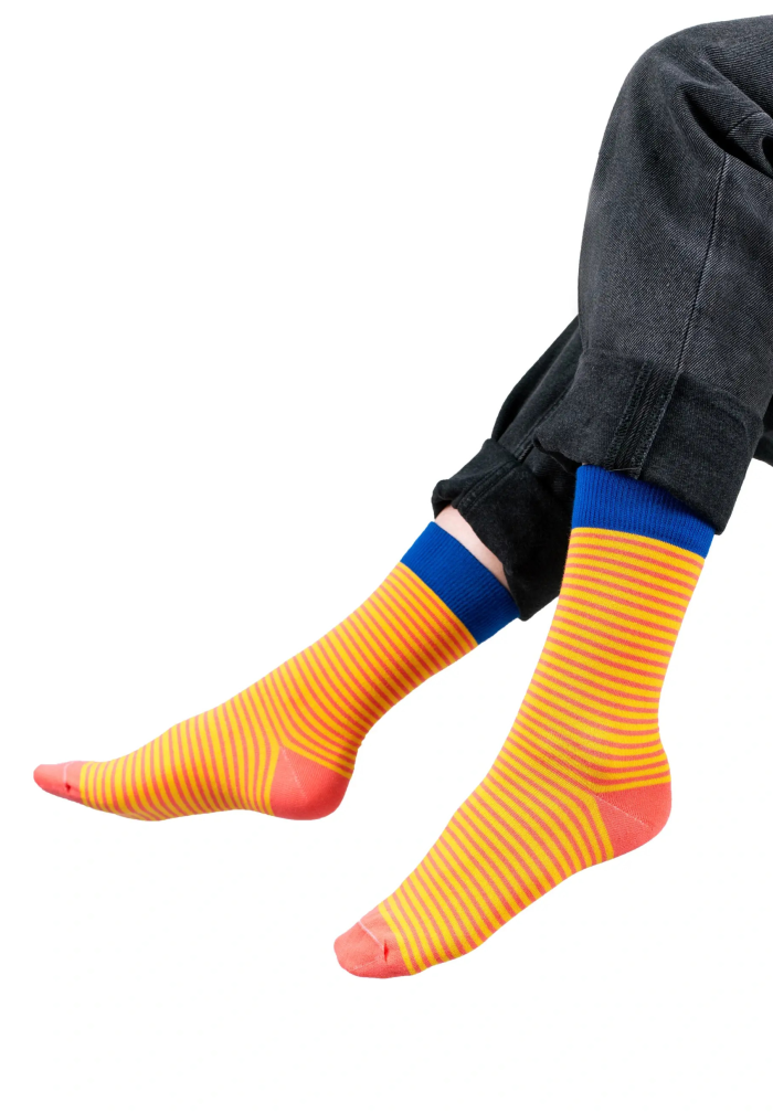 Classic socks with light coral nad lemon stripes