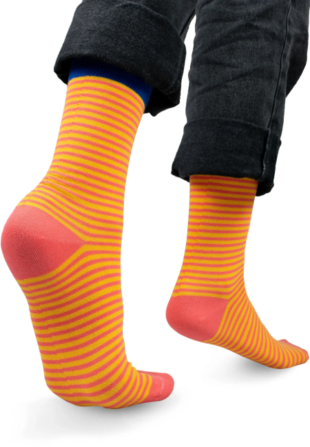 Classic socks with light coral nad lemon stripes