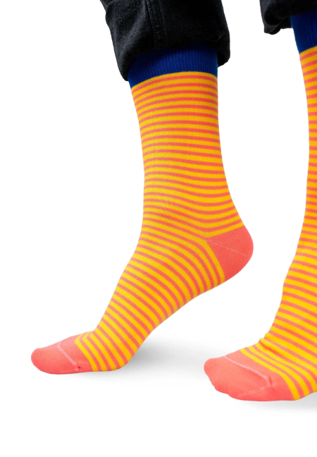 Classic socks with light coral nad lemon stripes