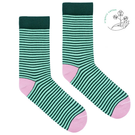 Classic socks with bottle green and pale mint stripes
