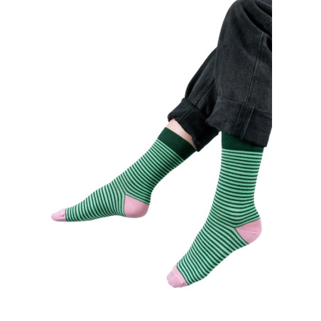 Classic socks with bottle green and pale mint stripes