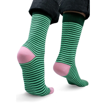 Classic socks with bottle green and pale mint stripes
