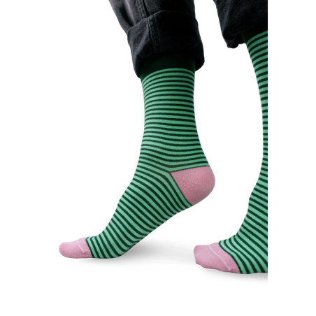 Classic socks with bottle green and pale mint stripes