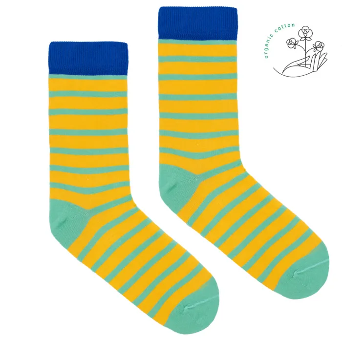 Skarpetki cytrynowe w bladomiętowe paski